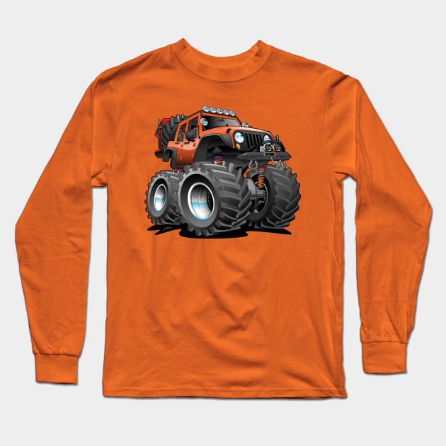 Off road 4x4 orange jeeper cartoon Long Sleeve T-Shirt by hobrath